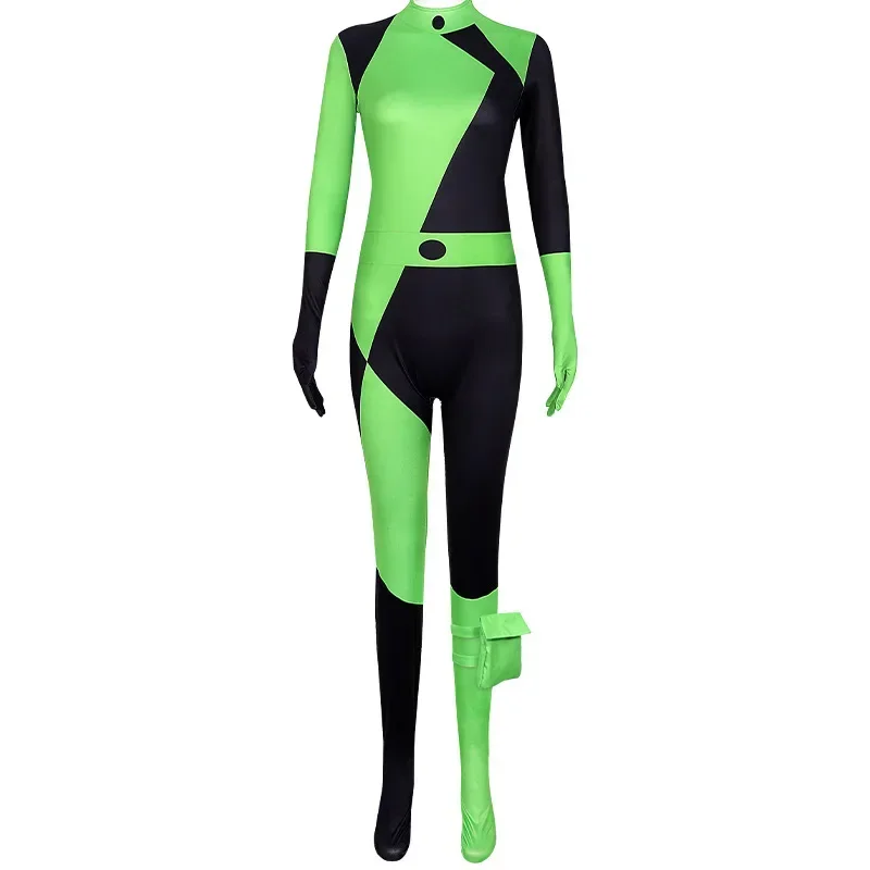 Shego Cosplay Fantasy Gloves Leg Bag Jumpsuit Cartoon Villain Costume Disguise Halloween Adult Women Roleplay Party Outfits