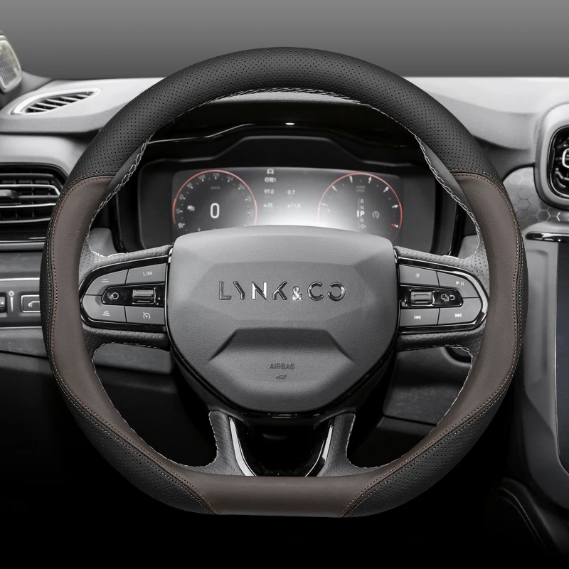 

For Lynk&Co 02 01 03+05 06 09 PHEV Nappa Leather Steering Wheel Cover Non-slip Durable Universal Car Interior Accessories