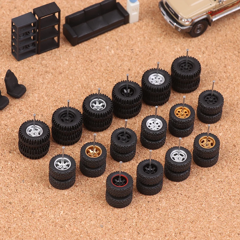 X-Scale 1/64 Alloy Car Off-Road Wheels with Rubber Tires for 1:64 Car Model Scene Accessories 1:64 Wheel Rims Parts