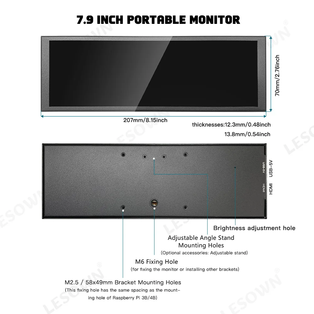شاشة LESOWN 6.9 7.9 بوصة إضافية تعمل باللمس 400x1280 IPS شاشة عرض شريطية ممتدة شاشة الأجهزة في الوقت الحقيقي لـ PS5 #6
