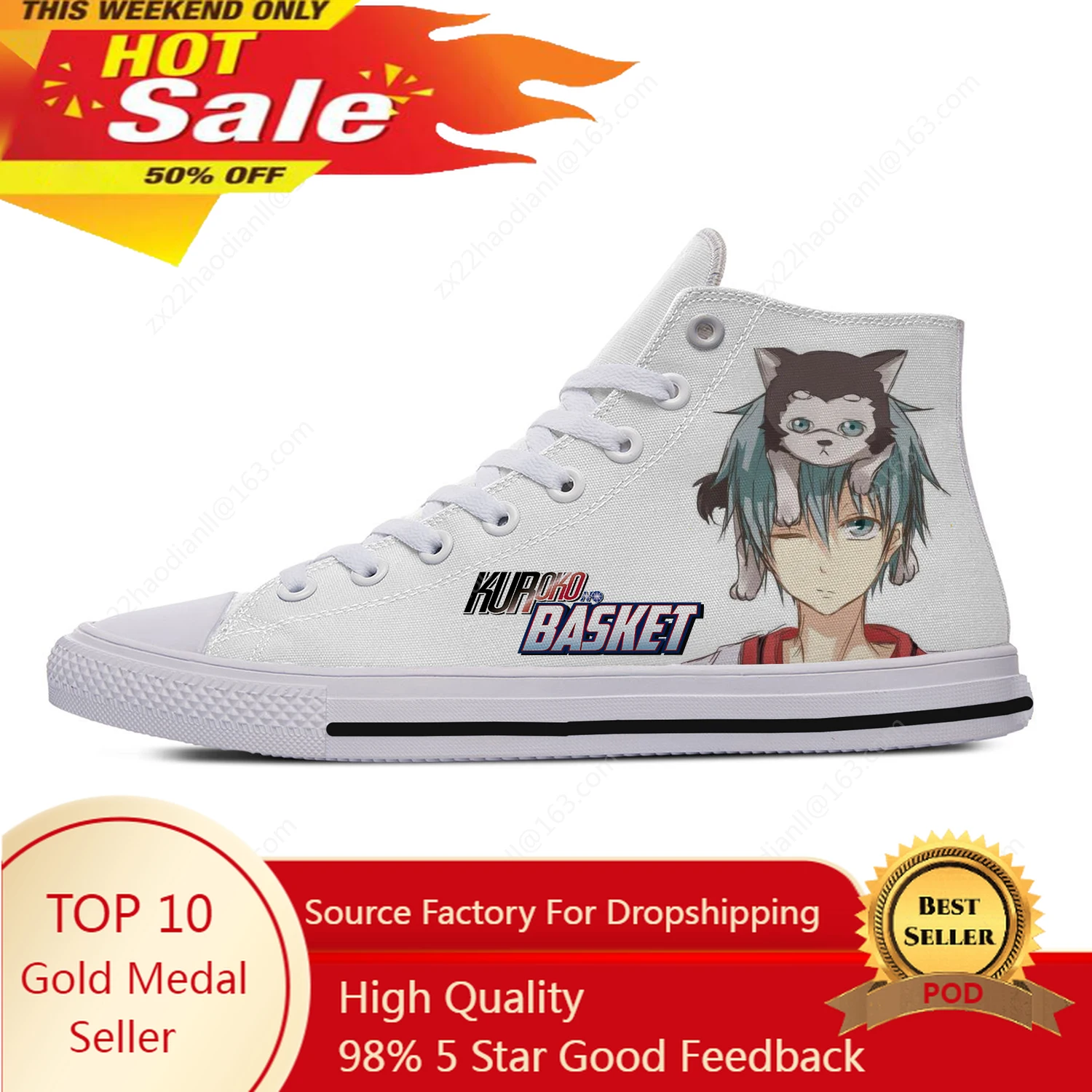 

Hot Anime Kuroko no Basket High Top Sneakers Mens Womens Teenager Casual Shoes Canvas Running Shoes 3D Print Lightweight shoe