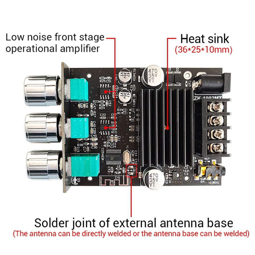 ZK-1002MT بلوتوث 5.0 جهاز تضخيم الصوت مجلس 2X100 واط 2.0 قناة عالية الطاقة الصوت مكبر صوت استيريو مجلس