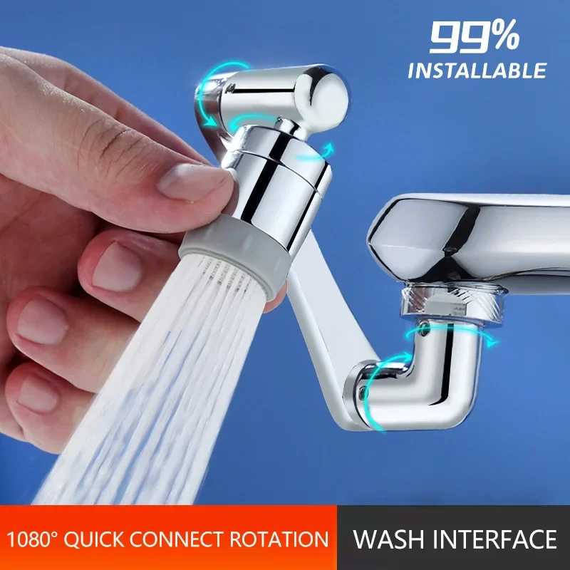 Metal Copper 1440° Rotation Faucet Aerator Extender Swivel Robotic Arm Faucets Extension Nozzle Kitchen Saving Water Sprayer