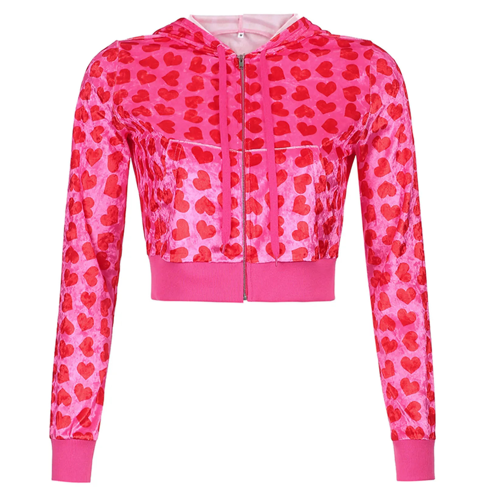 2025 New Fashion Woman Fashion Print Heart Coats Hooded Long Sleeve Zip-up Streetwear Spring Autumn Casual female  Hoodies