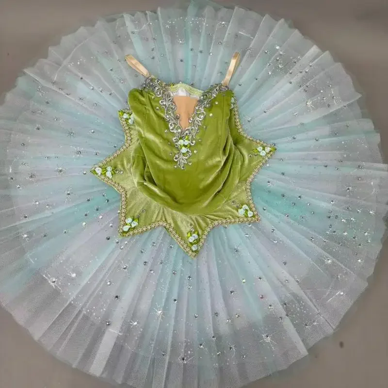 

Professional Ballet Tutus Green Velvet Top Children's Ballerina Clothes Girl Halloween Costumes Woman Party Dresses