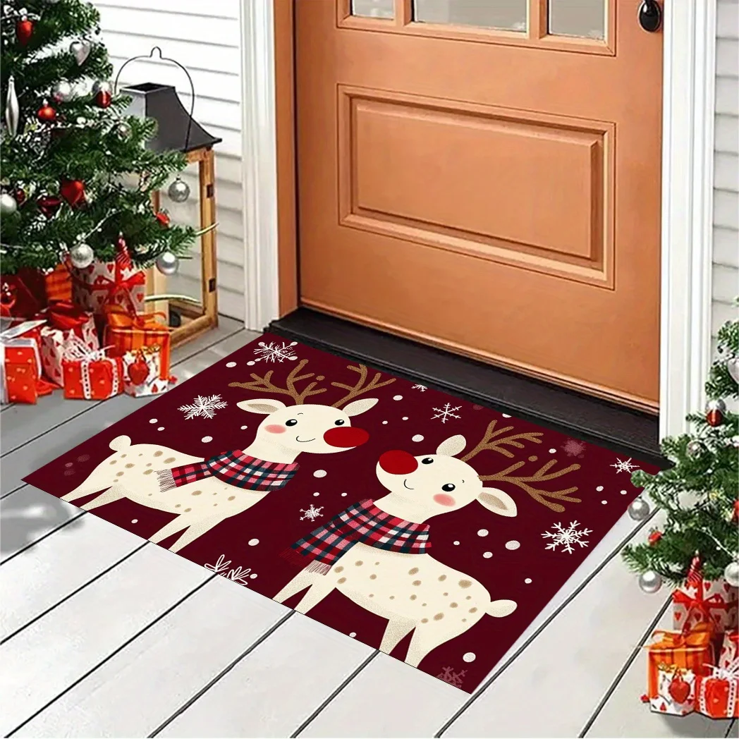 Festive Cute Deer Motif Floor Rug Decorative Non Slip Door Mat Versatile Accent For Gym Dance Studio Lounge Room