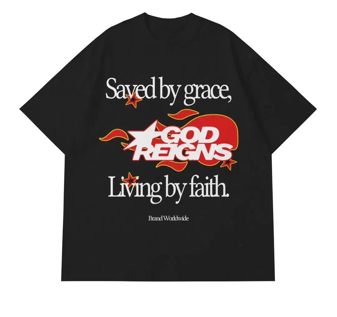 تي شيرت صيفي أنيق مطبوع من القطن بأكمام قصيرة ورقبة دائرية تي شيرت كاجوال فضفاض عالي الجودة ملابس الشارع للجنسين