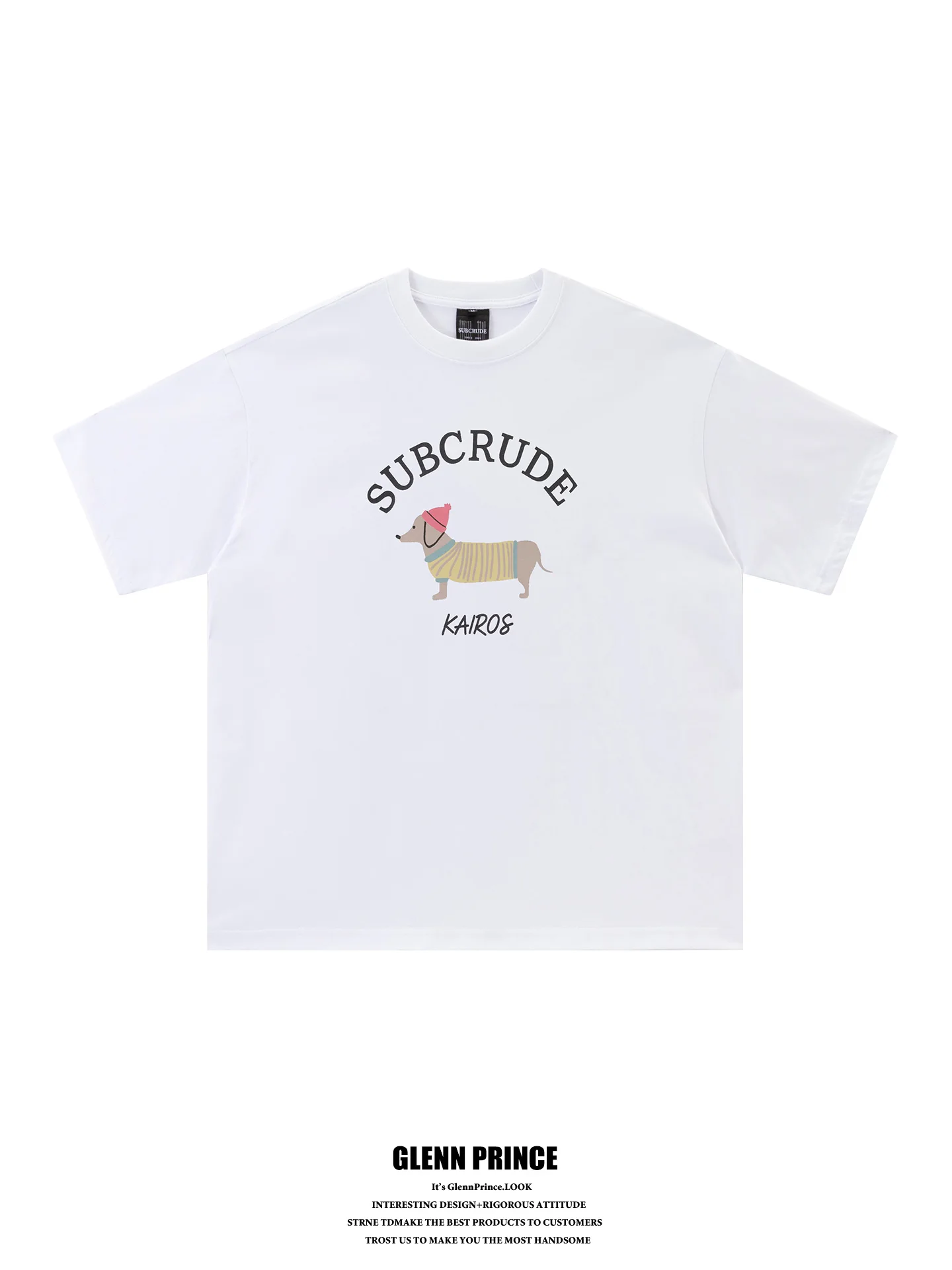 

GPstudio American Street Fun Sausage Dog Print Short Sleeve Men's T-shirt Summer New Loose Pure Cotton Top Breathable Casual Tee