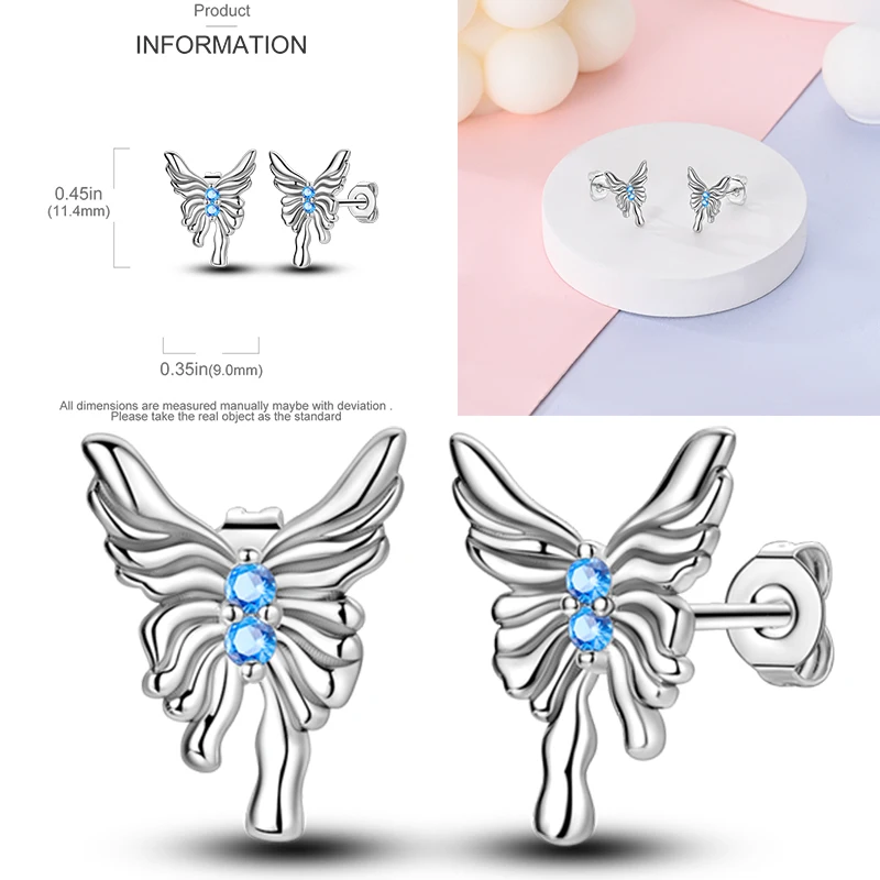 925 Sterling Silber Ohrstecker Kirsche Delfin Avocado Schmetterling Biene Blume Feder Bunter Schmuck Geschenk für Frauen Mädchen – Detail 17