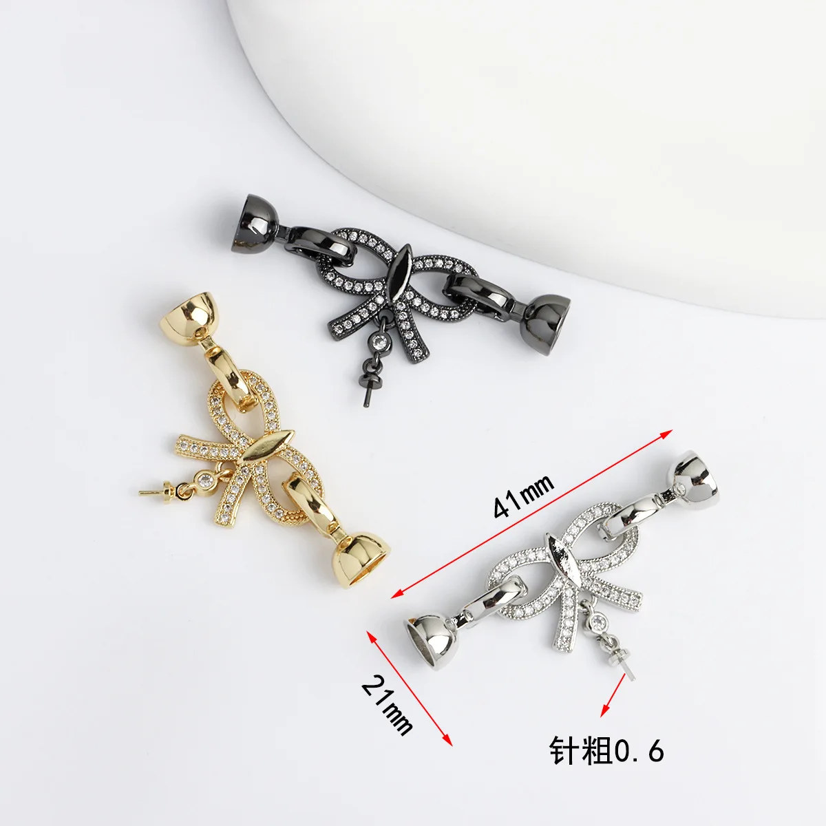 1pc Micro-set Zircon Butterfly Bow Tie with Pendant Tail Buckle Pearl Necklace Bracelet Connecting Buckle DIY Jewelry Accessorie