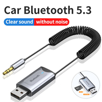 Car Bluetooth 5.3 Adapter Stereo Wireless USB Dongle to 3.5mm Jack AUX Audio Music Adapter Mic Handsfree Call & TF Card Slot