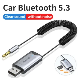 Car Bluetooth 5.3 Adapter Stereo Wireless USB Dongle to 3.5mm Jack AUX Audio Music Adapter Mic Handsfree Call & TF Card Slot
