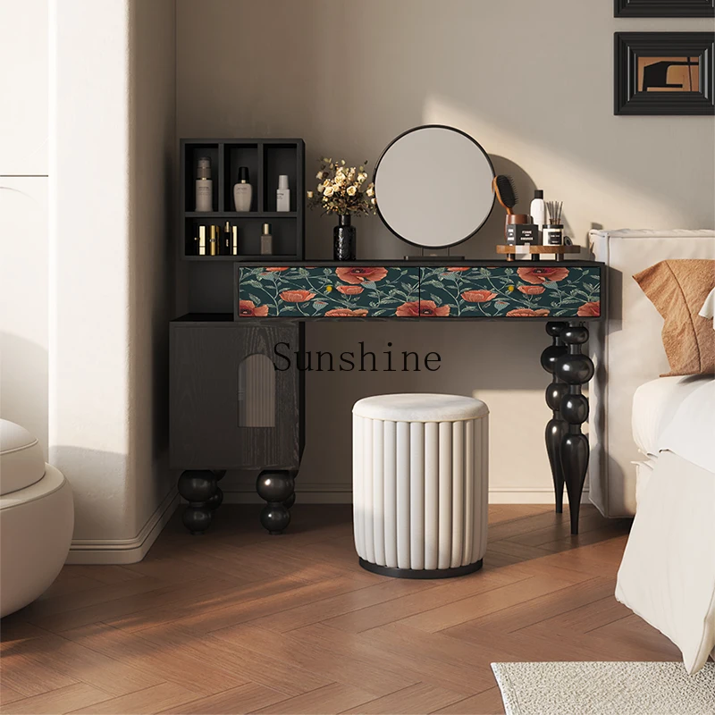 

French walnut multi-functional cosmetic table bedroom bedside solid wood multi-layer storage cabinet