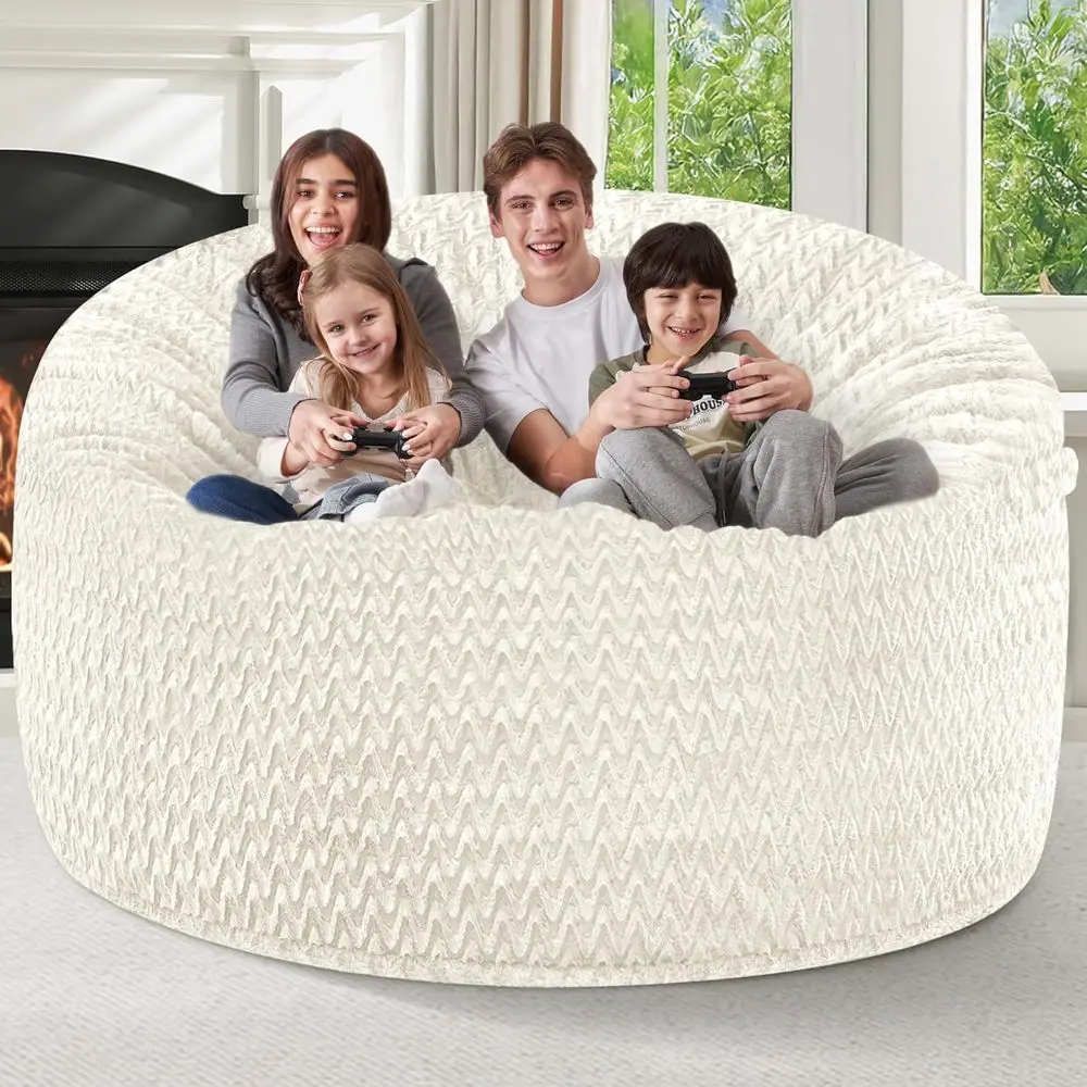 كراسي بين باج كبيرة للبالغين مع غطاء من القطيفة من إسفنج الذاكرة وشيفرون - أبيض #5