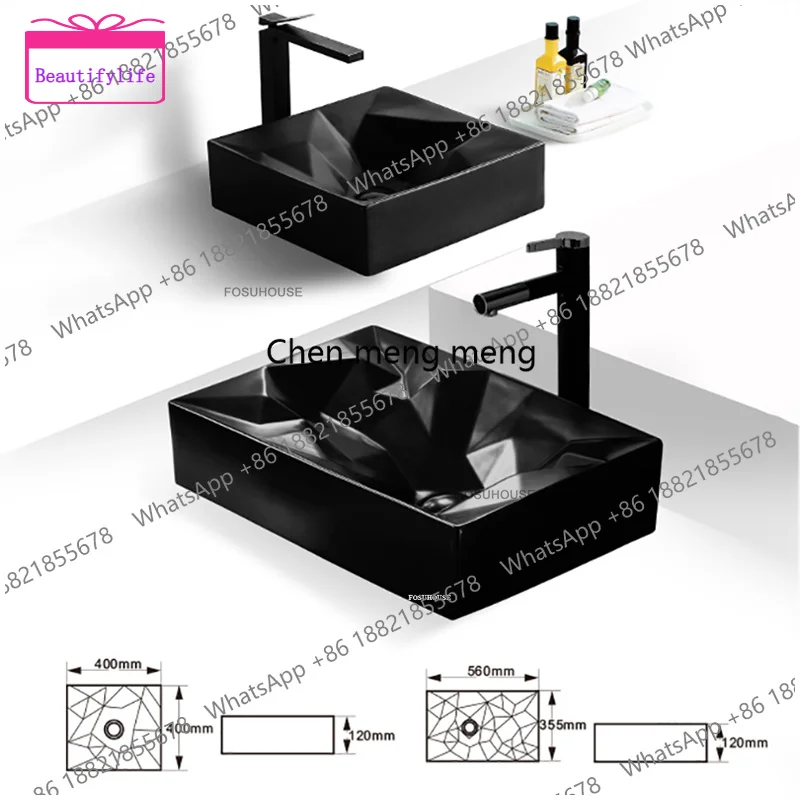 A17 Simple Black Bathroom Sinks Home Rectangular Above Counter Basin Balcony Bathroom Ceramic Washbasins Modern Creative Wash Ba