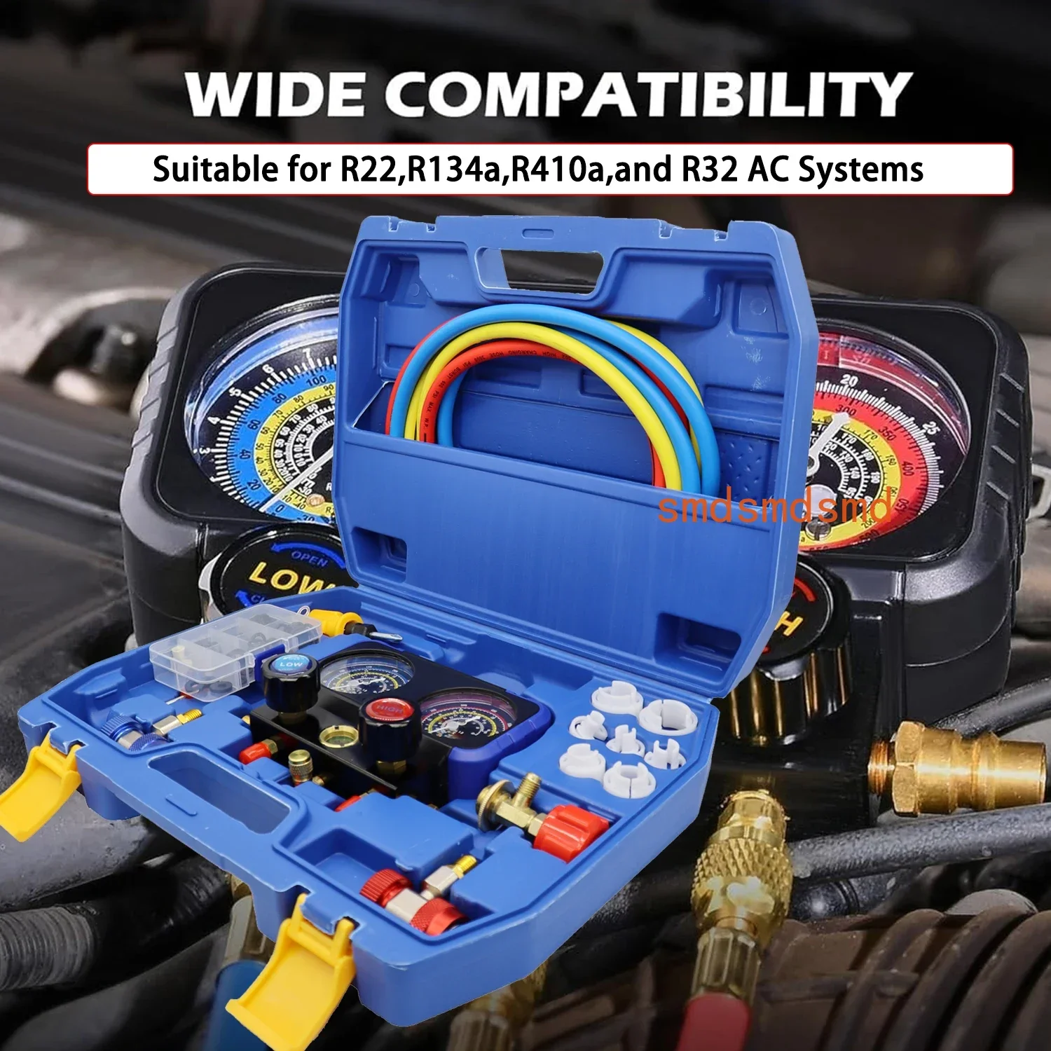 Refrigerant Charge & Diagnostic Kit, 3-Way Manifold Meter, R22, R134a, R410a, R32 Air Conditioner Refrigerants
