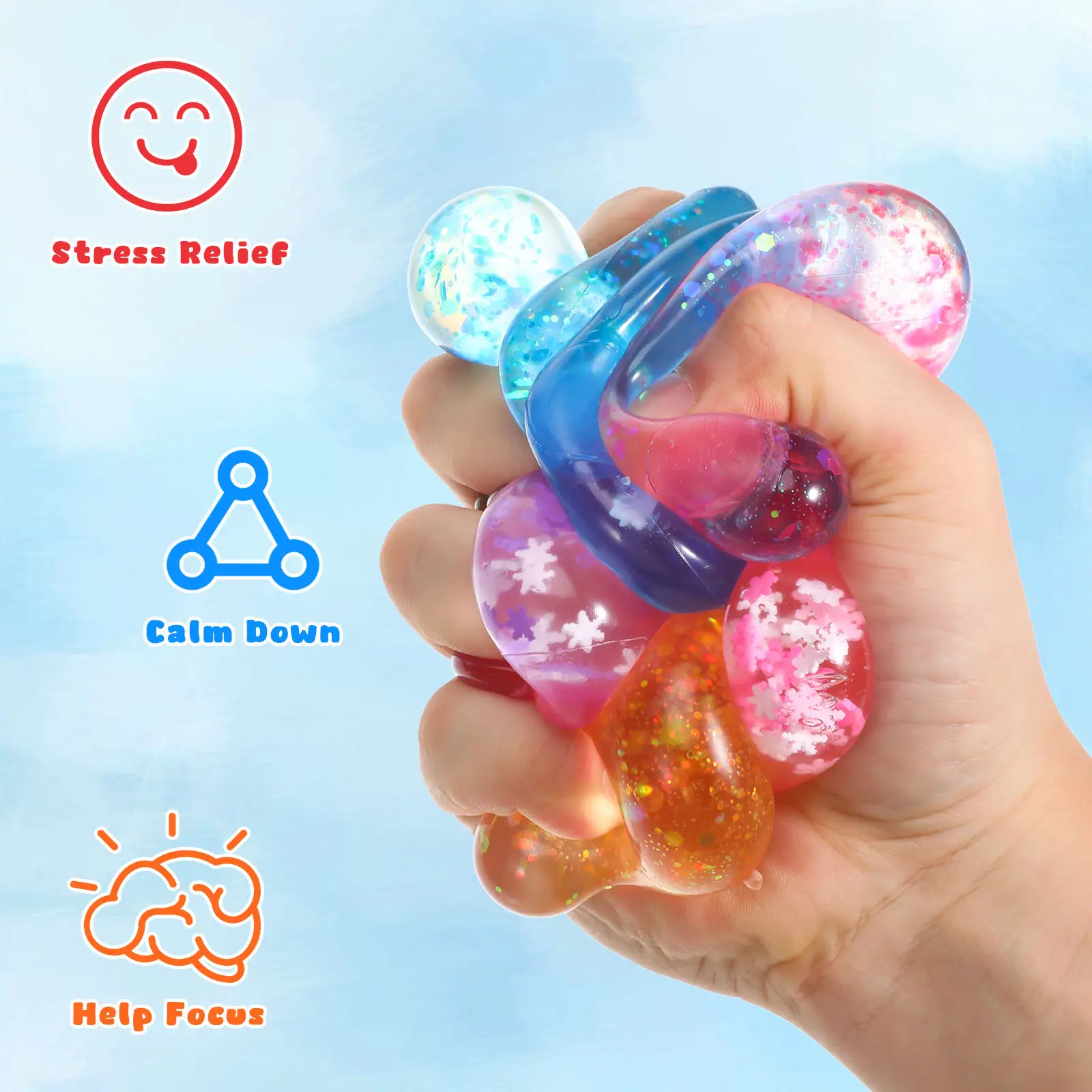 8Pcs Squishy Stress Balls Ice Cube vent ball Stress release Cube Squeeze Fidget Toy Ice Cubes Teardrop Shape Fidgets gift