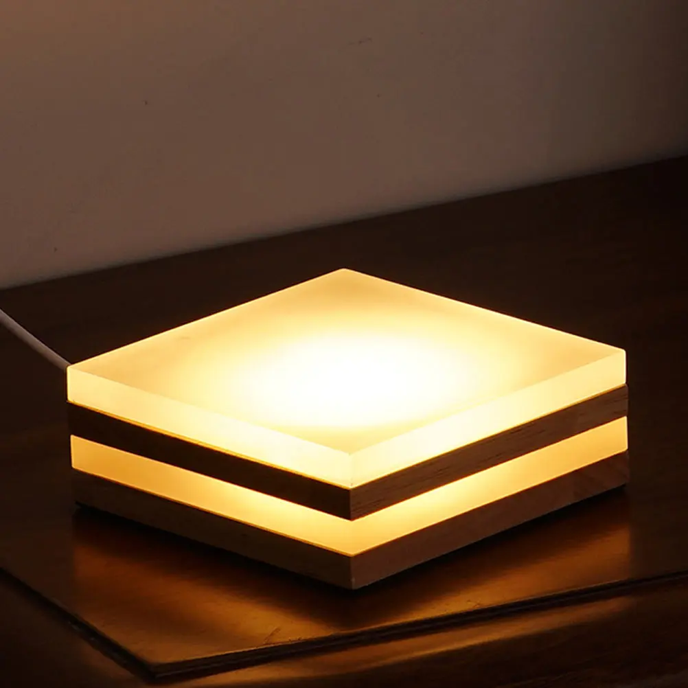 

LED Night Light Glowing Bonsai Base Luminous Stack nament Display Holder Vases Wooden Crafts Home Decor Plant Pot St