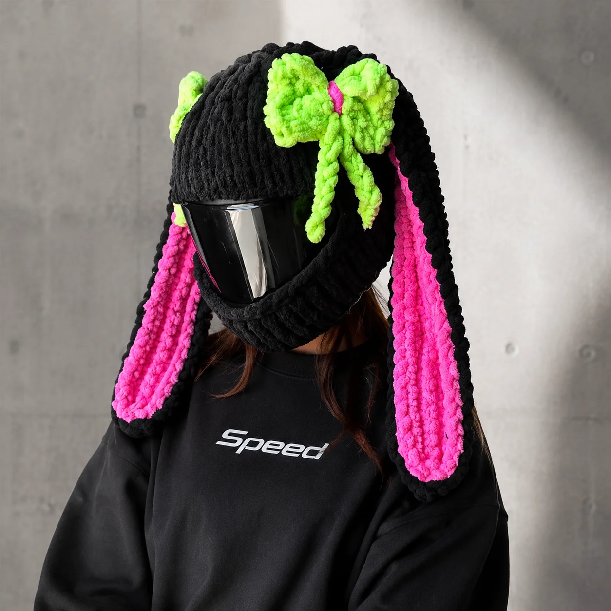 Edgy-Cute Demon Bunny Ear Helmet Cover – Eco-Friendly (Organic Cotton, Zero-Pollution) |   Must-Have Motorcycle Accessory for Women