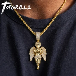 TOPGRILLZ HipHop Men Women Necklace Gold Color Plated Iced Out Micro Pave CZ Stone Angel Pendant Necklaces Love'sblessing Gifts