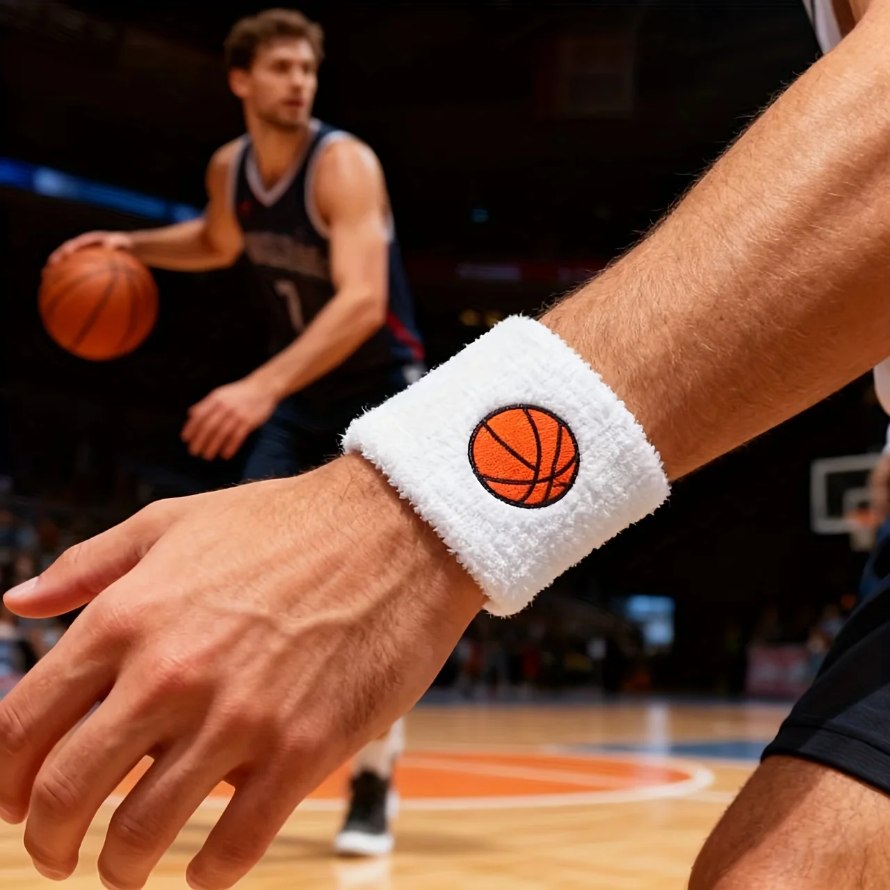 1PCS Basketball & Soccer Sports Wristbands - High Elasticity Breathable Gym Wristbands with Ball & Player Design view 3