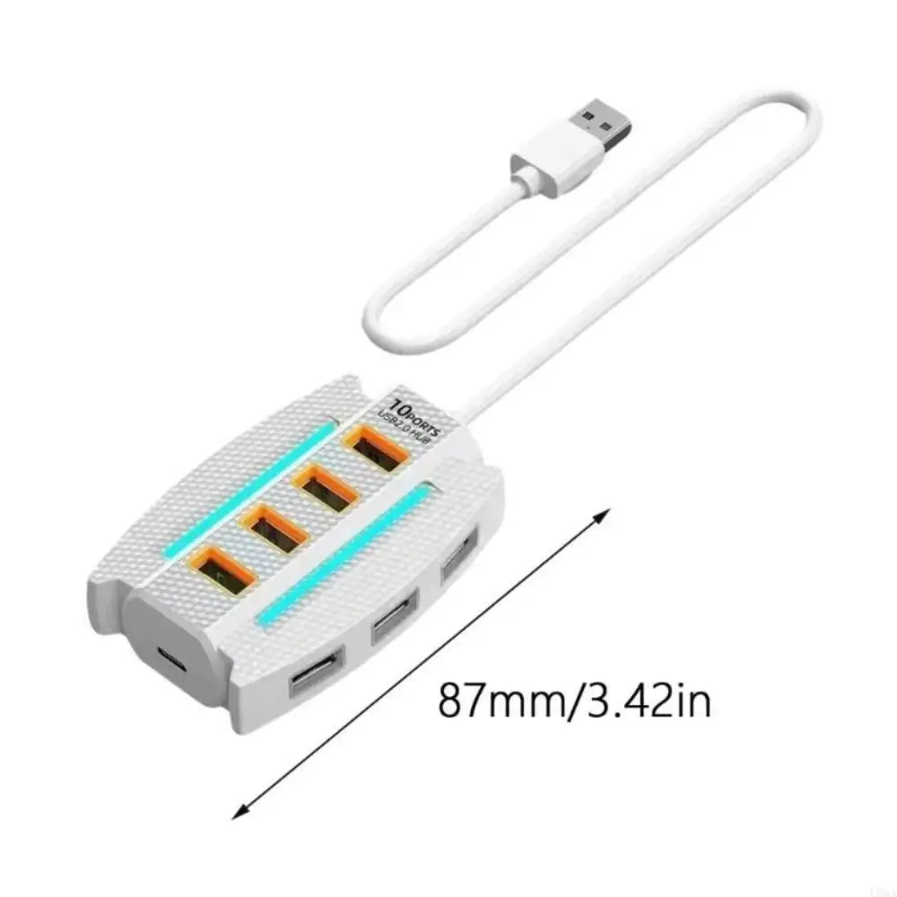 RGB Backlight 10 Ports USB 2.0 Splitter USB Adapter Data Transfer 10 in 1 USB2.0 HUB Extend High Speed USB Port Expander