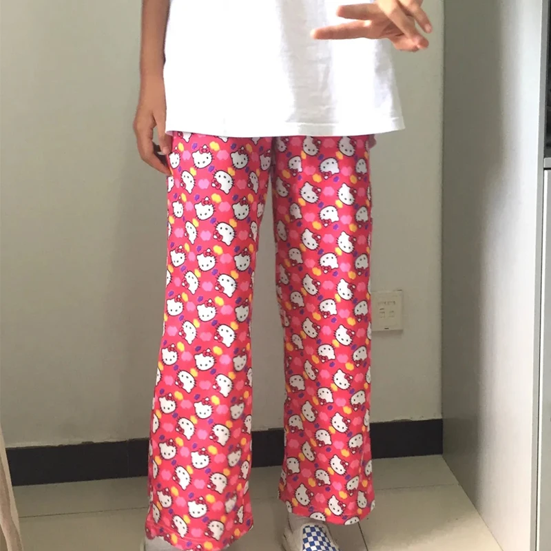 Sanrio Kawaii Hello Kitty Pajama Pants Cartoon Cute Comfortable Casual Pants Student Fashion Anime Loose Trousers Gift for Girl