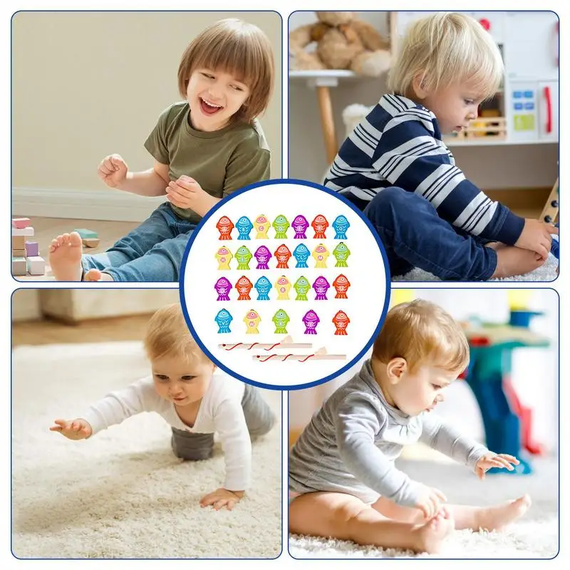 Montessori brinquedos de pesca magnética de madeira para o bebê dos desenhos animados vida marinha cognição jogos de peixes educação pai-filho interativo