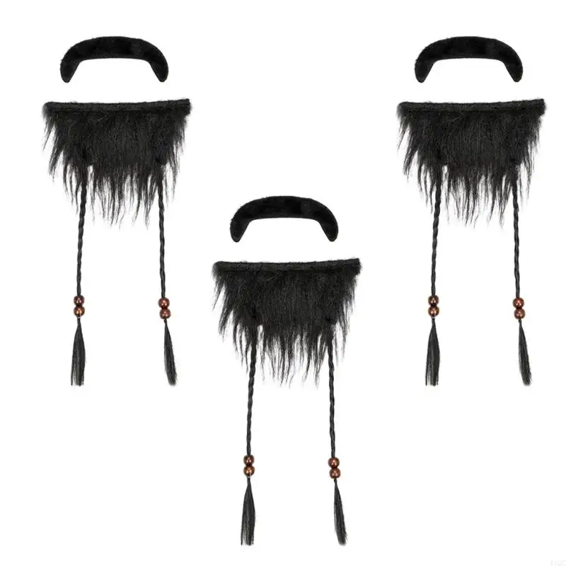 Bigotes postizos realistas para disfraz Halloween, accesorios, novedad 2025, 3 uds.