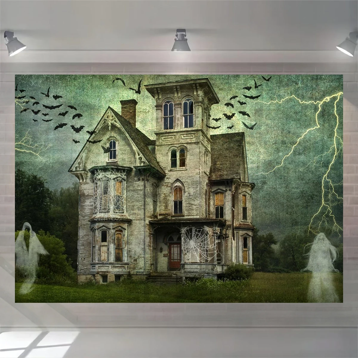 10x6ft Polyster Haunted House Backdrop Vampire Castle Moon Night Photography Decoration Background Bat Halloween Theme Party