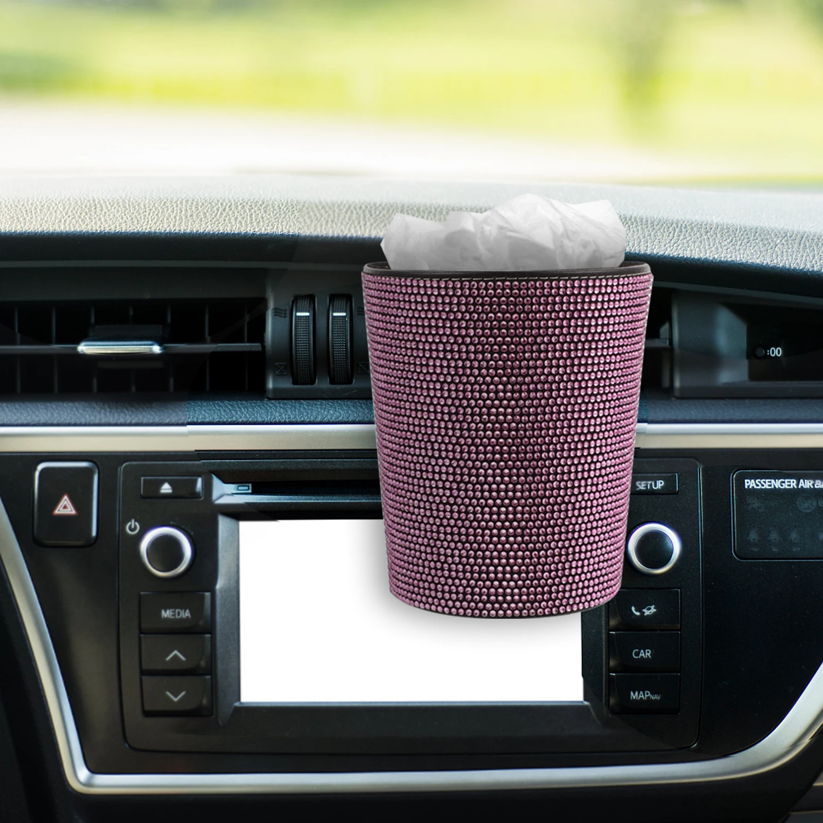 

Car Trash Small Portable Pink Diamond Easy Clean Maintain Trash Can For Vehicle Car Air Vent Storage Bin Automotive Garbage Can