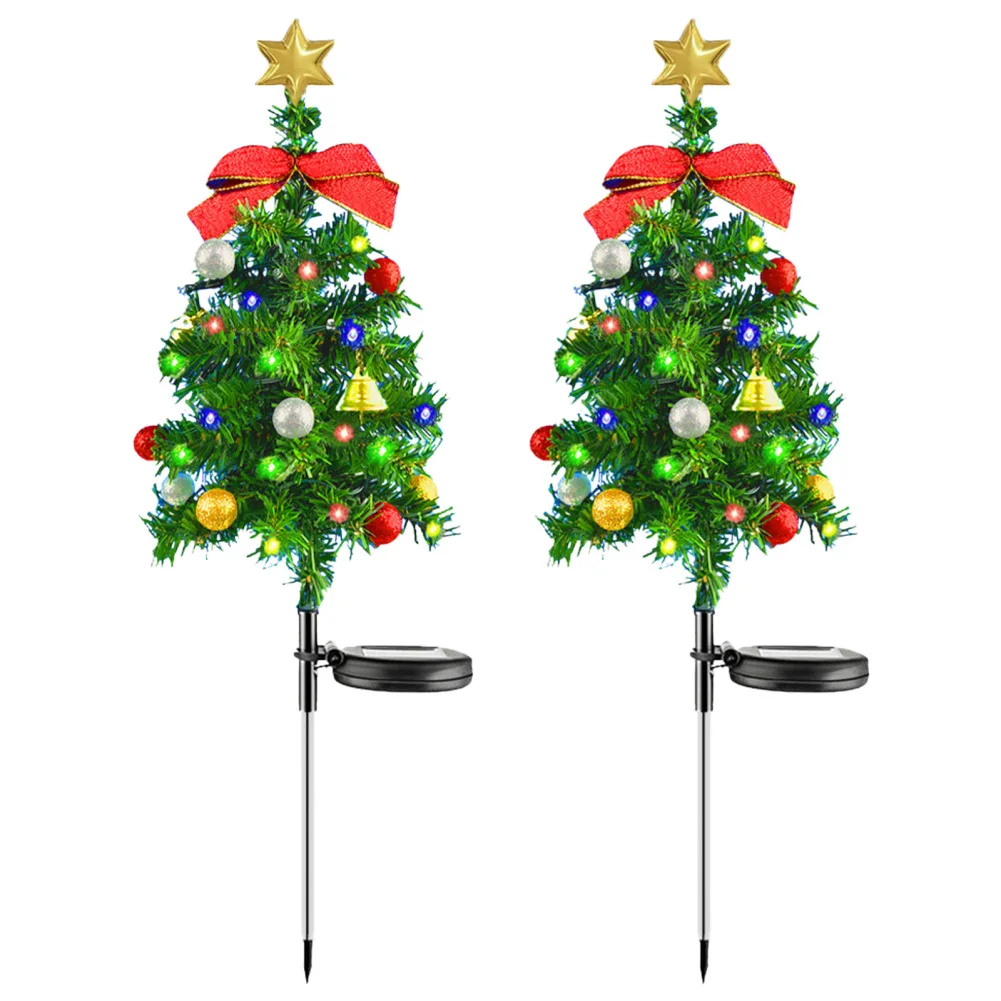 Impermeável Solar Christmas Tree Stake Lights, Paisagem Pathway Lights, Decoração ao ar livre Xmas, 2pcs