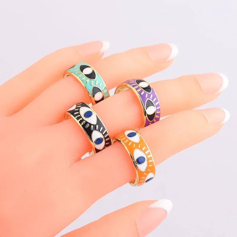 Vintage Gothic Black Evil Eyes Finger Rings for Women Boho Enamel Opening Adjustable Gold Color Mens Ring Trendy Jewelry Gift