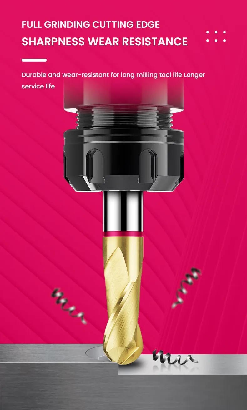 AZZKOR TGP-HRC70 2F Schaftfräser mit Farbring, Balchals AD-Beschichtung, Wolframstahl-Hartmetall-Kugelfräser für CNC-Maschinen – Detail 9