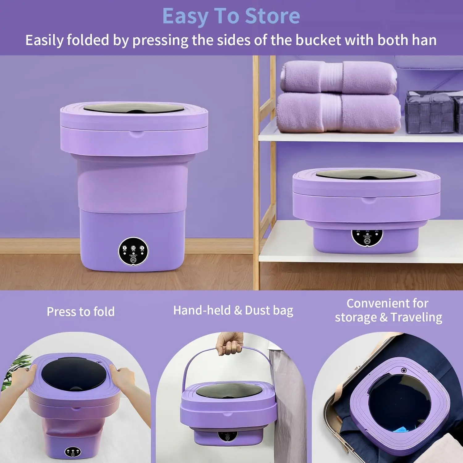 Lavadora portátil, lavadora portátil de 11L con modos de limpieza profunda, lavadora plegable de ropa interior y ropa de bebé, plegable pequeña