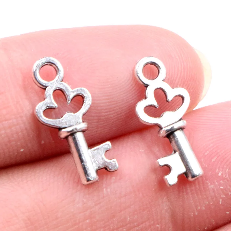 17x7mm 50pcs Antique Bronze Silver Plated Key Handmade Charms Pendant DIY for Bracelet Necklace Jewelry Making