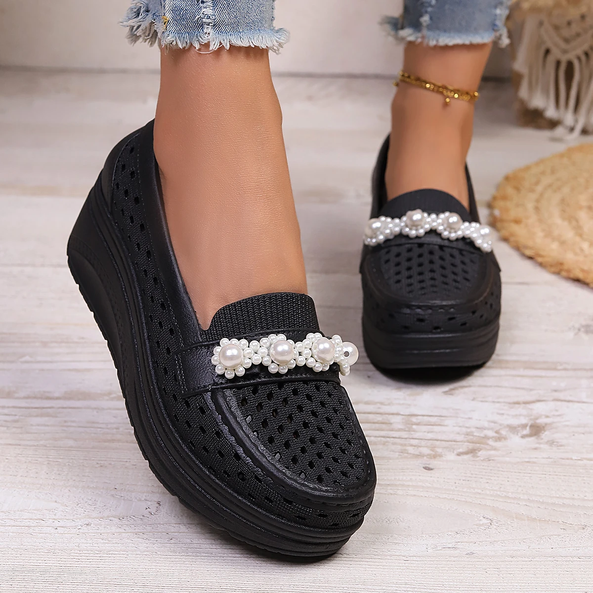 

Модные и популярные женские сандалии на танкетке, летние, с круглым носком, дышащие и удобные, повседневная обувь на плоской подошве