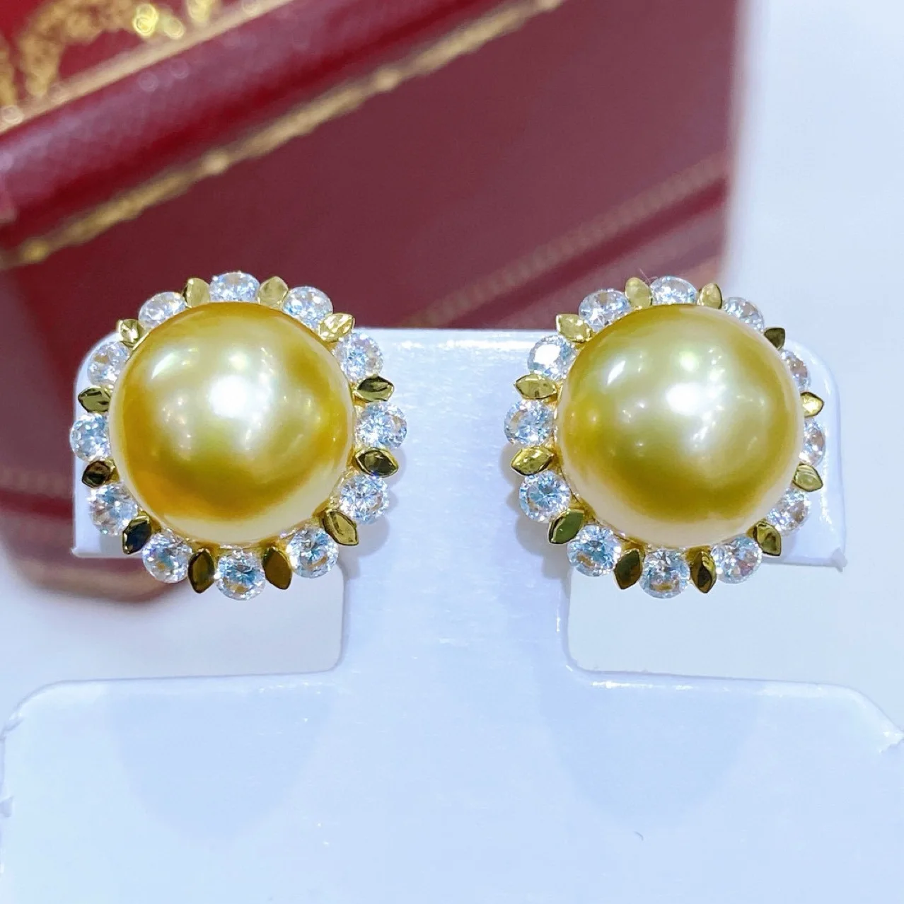 

Роскошные серьги из золота 18 карат с подсолнухом и натуральной морской водой Nanyang, золотые серьги из бисера, белый циркон, инкрустация 10-11 мм