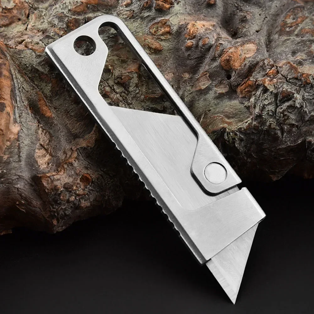 Stainless Steel 3Cr13 Sliding Blade Utility Knife EDC Keychain Mini Box Cutter Replaceable Blade Small Folding Pocket Knife