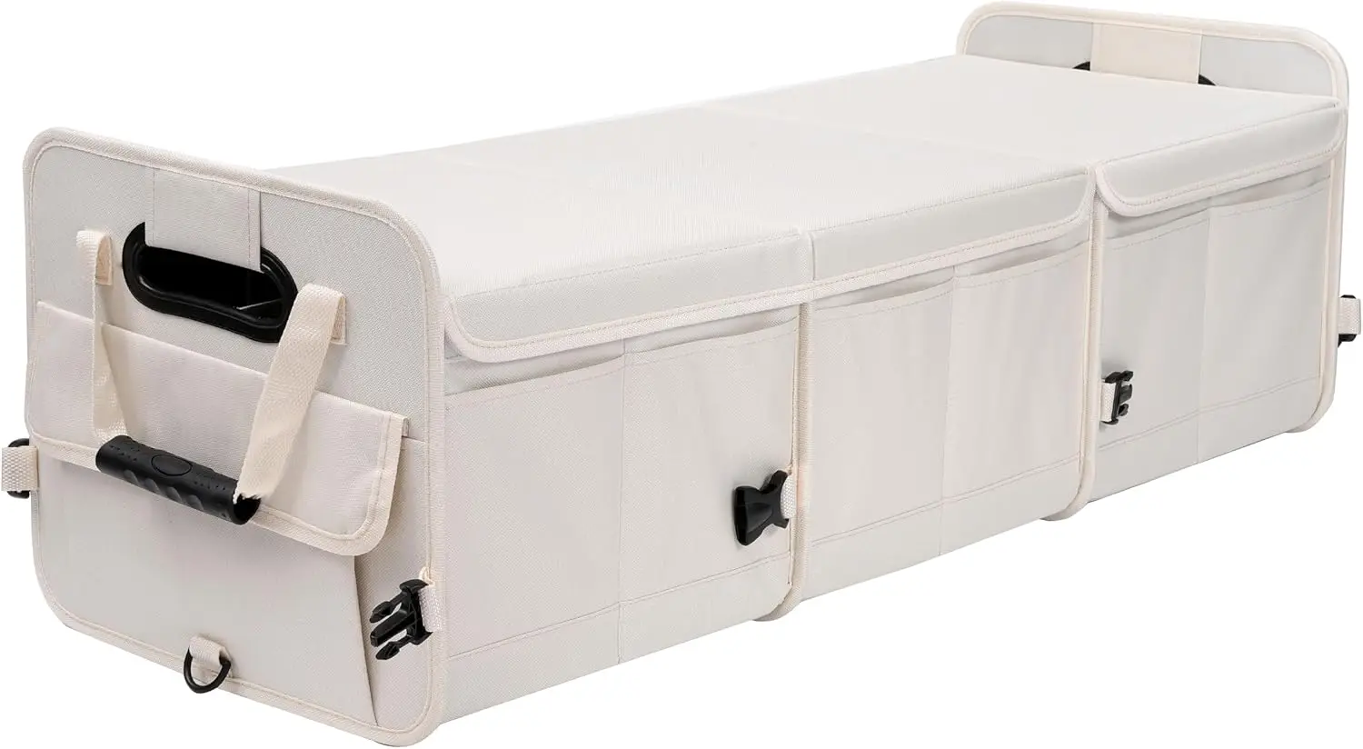 

Collapsible Car Trunk Organizer with Lid, Adjustable Straps for SUV Truck Sedan, Beige XL