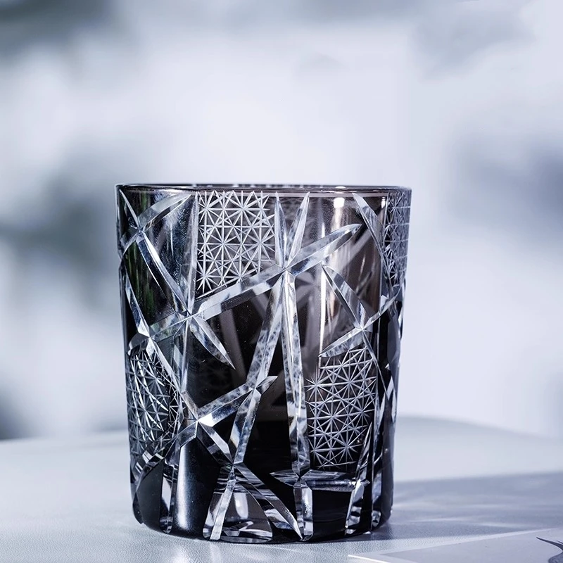 

Exquisite Carving Black Flashing Lightning Edo Kiriko Crystal Wine Glass Whiskey Cup Water Drinking Cup Beer Mug Gifts For Dad