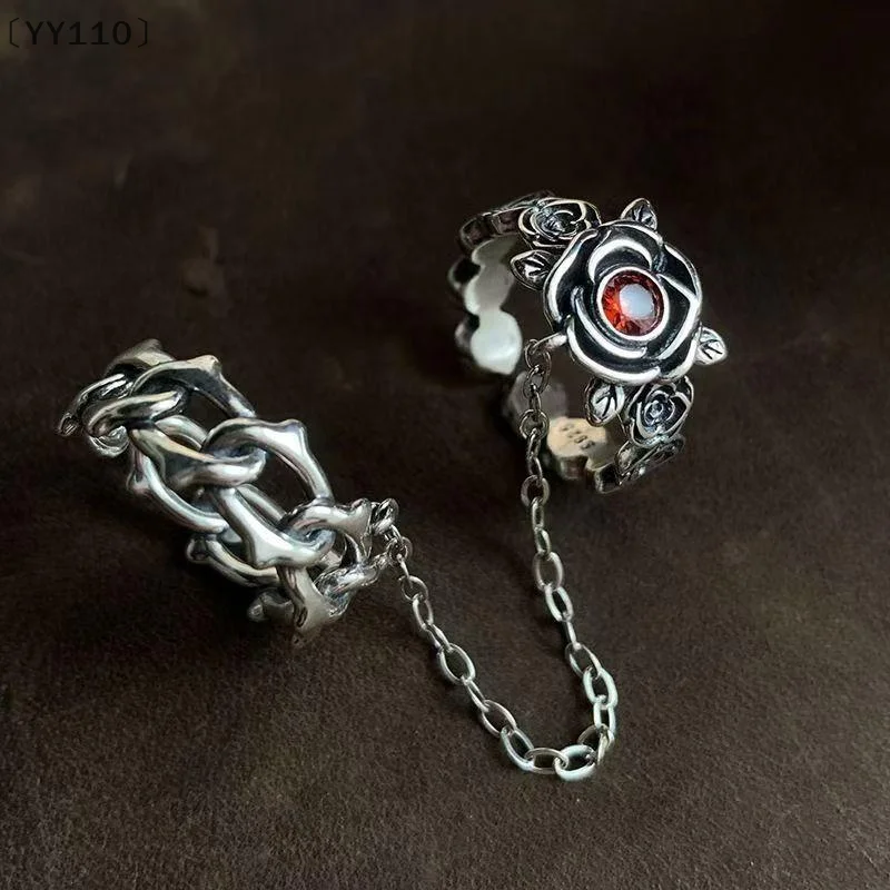 [-YY110」 الرجعية روز شوكة افتتاح حلقة الشرير القوطي سلسلة خواتم الاصبع النساء مجوهرات اكسسوارات هدية #1