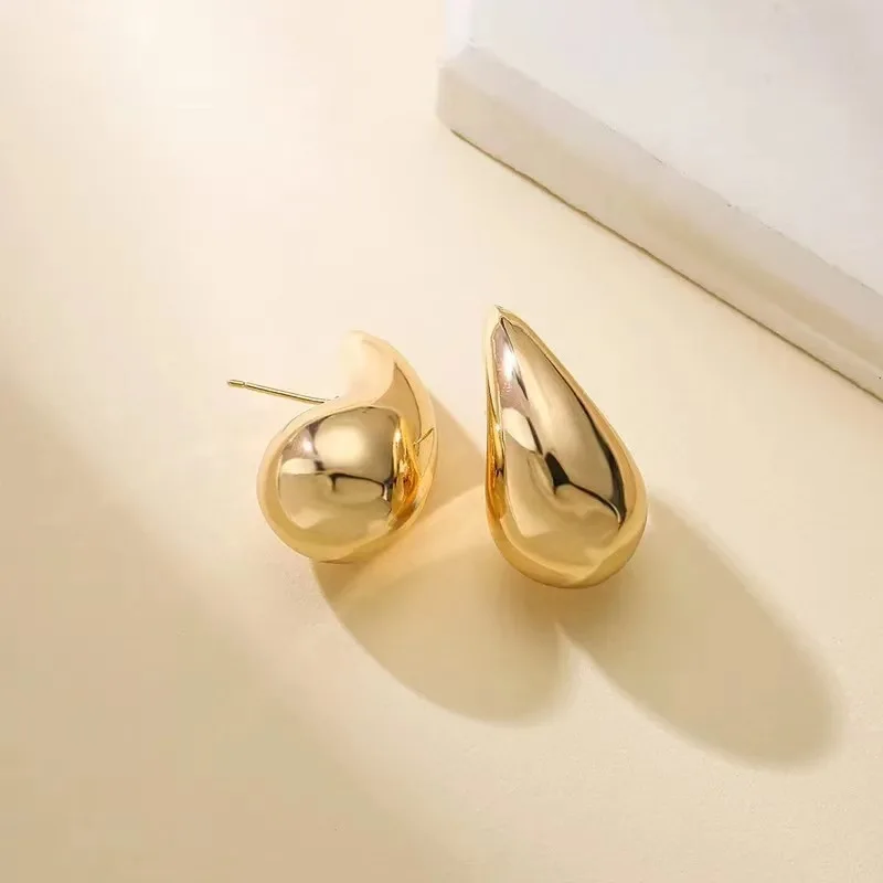 Punk Gold Color Metal Smooth Circle Earrings for Women Fashion Geometry Square Heart Water Drop Earring Party Jewelry Gifts