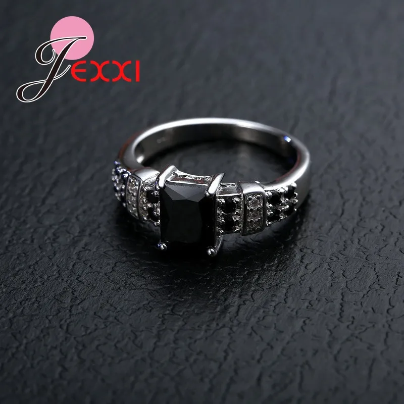 925 Sterling Silver Ring Mysterious And Cool Style Sparkling Black Stone Crystal For Lady Women Man Dressup Party Halloween