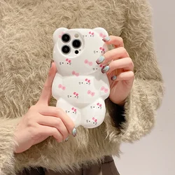 3D Funny Cute Cartoon Sanrio Bowknot Hello Kitty Phone Case For iPhone 15 Pro Max 14 13 12 11 Pro Max Shockproof Hard Cover