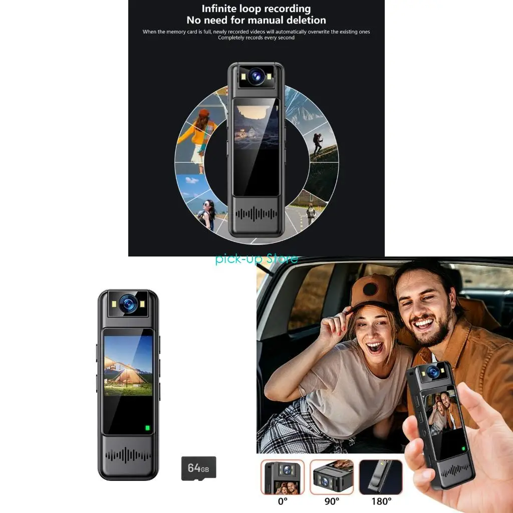 

Носимая нательная камера Q5WA с вращающимся на 180° объективом 2K и циклической записью с картой памяти емкостью 64 ГБ