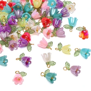11x14mm 2-10 Buah manik-manik kuncup bunga lily lembah akrilik berlapis manik-manik longgar berwarna, perhiasan buatan tangan DIY brac 10 manik-manik bunga sakura penjualan terbaik - №