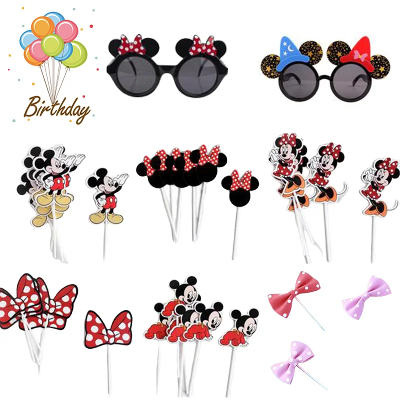 Anime Figure Disney Mickey Mouse Minnie Theme Birthday Party Decorations Cake Pull Flags Party Supplies Sunglasses Cosplay Gifts