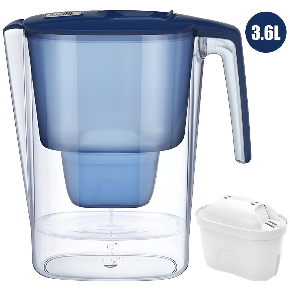 Haushaltsfilterkessel mit 1 Filterkartusche, alkalischer Aktivkohle-Wasserreiniger und Timer, ungiftiges Filterwasser, 3,6 l