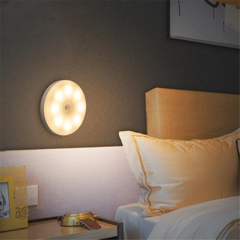 PIR Motion Sensor LED Night Light USB Rechargeable Night Lamp for Bedroom Kitchen Stairs Cabinet Light Wireless Closet Lights